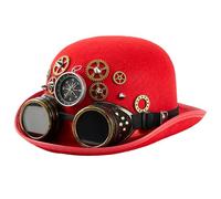 THINCAN Vintage Riveted Dome Hat With Interchangeable Goggles And Compasses Accessories For Cosplay Party Hat Concert Commute Black Felts Steampunk Accessories