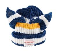 THINCAN Winter Hat, Vintage Elastic Pullover Cap Warm Beanies Cute for Cat Ear Patch Knitted Hat Cold Hat for Friend Birthday Party Navy Blue