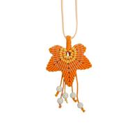 THINCAN Woven Maple Leaf Pendant Necklace Long Rope Sweater Chain Handmade Tassels Keychain Bag Pendant Jewelry For Women Girls