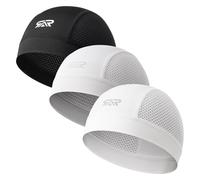 THINDUST 3Pcs Breathable Mesh Skull Cap,Lightweight Quick Dry Sports Helmet Liner for Men Women, Cooling Cycling Beanies, Black&grey&white, One size