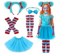 Thing 1 and Thing 2 Costume, Carnival Costume, 5 PCS Thing 1 and Thing 2 Costume Kids with Headband, Bow Tie, Tutu, Sleeves and Socks, Thing One and Thing Two Costumes for Halloween Christmas Carnival