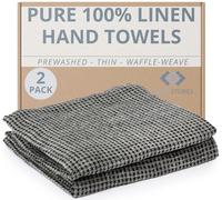 Thing Stories Pure 100% Linen Hand Towels - Set of 2 Linen Kitchen Towels Waffle Weave Black-Natural - 13 x 29-inch Soft Lightweight Stone-Washed Dish Towels - Quick-Dry Tea Towel - Kitchen Linens