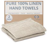 Thing Stories Pure 100% Linen Hand Towels - Set of 2 Linen Kitchen Towels Waffle Weave Natural Color - 13x29-inch Soft Lightweight Stonewashed Dish Towels - Quick-Dry Tea Towel - Kitchen Linens