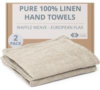 Thing Stories Pure 100% Linen Hand Towels - Set of 2 Linen Kitchen Towels Waffle Weave Natural Color - 13x29-inch Soft Lightweight Stonewashed Dish Towels - Quick-Dry Tea Towel - Kitchen Linens