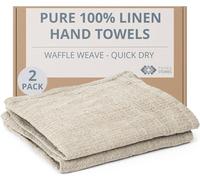 Thing Stories Pure 100% Linen Hand Towels - Set of 2 Linen Kitchen Towels Waffle Weave Natural Color - 13x29-inch Soft Lightweight Stonewashed Dish Towels - Quick-Dry Tea Towel - Kitchen Linens