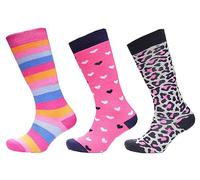 Thingimijigs 3 Pairs Ladies Patterned Wellington Boot Welly Socks - Hearts, Stripes and Leopard Print