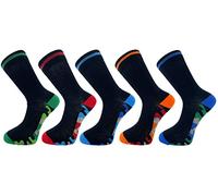 Thingimijigs 5 Pairs Mens Cotton Rich Black Socks with Multicoloured Camo Footbed