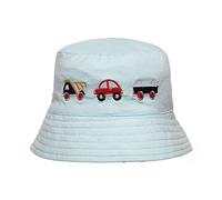 Thingimijigs Baby Boys Car Patterned Embroidered Reversible Blue and White Bucket Hat Sun Hat - 3-6 Months