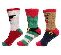 Thingimijigs Ladies 3 Pack Christmas Cosy Slipper Socks Gripper Festive Knitted Warm Soft Non Slip Indoor Bed Santa Reindeer Elf Gift Stocking Filler UK 4 8 Machine Washable