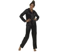 Thingimijigs Ladies Classic Satin Pyjamas with Contrast Piping Two-Piece PJs Sleepwear Loungewear - Black UK 16-18