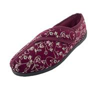 Thingimijigs Ladies Easy Access Floral Patterned Velour Touch-and-Close Slippers - Heather UK 6