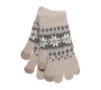 Thingimijigs Ladies Fluffy Fair Isle Pattern Touchscreen Gloves - Beige