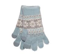 Thingimijigs Ladies Fluffy Fair Isle Pattern Touchscreen Gloves - Light Blue