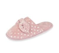 Thingimijigs Ladies Foil Spot Pink Velour Mule Slippers with Bow - 7-8