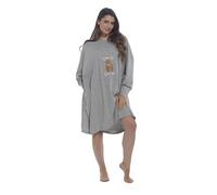 Thingimijigs Ladies Highland Cow Nightie Oversized Nightdress - “Messy Hair Don’t Care” Print - Grey Marl Cotton Jersey Long Sleeve Sleepwear with Pockets - One Size
