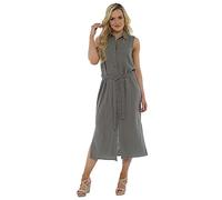 Thingimijigs Ladies Linen Blend Button-Through Midi Shirt Dress - Khaki UK 16