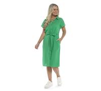 Thingimijigs Ladies Linen Midi Dress Button-Through Short-Sleeved Casual Summer Frock - Green UK 18