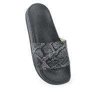 Thingimijigs Ladies Python Snake Print Glittery Pool Sliders Flip Flops Beach Sandals (4 UK, Black, numeric_4)
