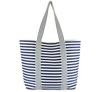 Thingimijigs Large Blue and White Striped Canvas Summer Beach Tote Bag