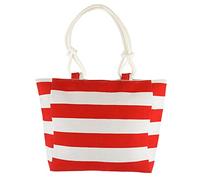 Thingimijigs Large Red and White Wide-Striped Canvas Summer Beach Tote Bag with Rope Handle