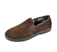 Thingimijigs Mens Traditional Classic Brown Cord Twin Gusset Slip On Full Back Slippers - UK 9