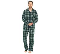 Thingimijigs Men's Traditional Style Checked Brushed Cotton Flannel Pyjamas - Navy M