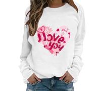 things for 1 pound Gym Clothes For Women Women's Top Blouse Valentine's Heart Print Long-Sleeved Sweatshirt Casual O my orders uk my recent orders just wears discount code White