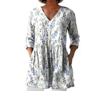 Things for 2 Pound Women Summer Tops with Pockets Linen 3/4 Sleeve V Neck Tunic Top Cotton Linen Casual T-Shirt Oversized Long Swing Blouse Shirts Ladies Clothes Tee