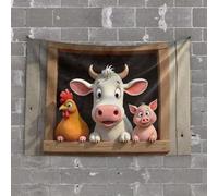Things for Boys Room A Cow Chicken and Pig Look Out from A Barn Window Tapestry Room Accessories for Teen Boys Hanging Wall Decor(100X150CM)