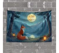 Things for Boys Room A Fox Sits by A Lake Under A Full Moon Tapestry Tapestries Room Decor Funny Kitchen Decor(75X100CM)