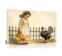 Things For Boys Room A Girl In An Apron Looks At A Turkey. Tin Sign Home Decor Men Bar Posters(30X40CM)