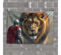 Things for Boys Room A Knight Faces an Enormous Lion Tapestry Tapestries Room Decor Funny Kitchen Decor(100X150CM)