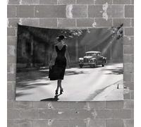 Things for Boys Room A Woman in A Black Dress and Hat Walks Down A Tree-Lined Street Tapestry Room Accessories for Teen Boys Hanging Wall Decor(75X100CM)