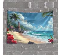Things For Boys Room Beach Paradise With Lighthouse And Palm Trees Tapestry Hanging Wall Decor Man Cave Decorations(75X100CM)