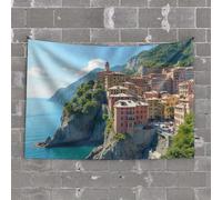 Things for Boys Room Colorful Buildings On A Cliff Overlooking The Sea Tapestry Room Accessories for Teen Boys Hanging Wall Decor(75X100CM)