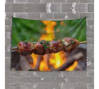Things for Boys Room Grilled Meatballs with Herbs Over an Open Flame Tapestry Tapestries Room Decor Funny Kitchen Decor(75X100CM)