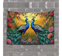 Things for Boys Room Two Peacocks with Vibrant Plumage Stand Amidst A Colorful Floral Garden Tapestry Room Accessories for Teen Boys Hanging Wall Decor(100X150CM)