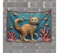 Things for Boys Room Underwater Adventure: A Cat's Tale with Coral and Fish Tapestry Garage Decor for Men Decor for Man Cave(75X100CM)