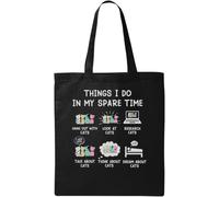 Things I Do in My Spare Time Cat Cats Funny Natural Ecological Cotton Tote Bag Black