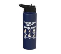 Things I Do in My Spare Time Funny Cat Watching Stainless Steel Insulated Water Bottle
