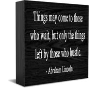 Things May Come To Those Who Wait But Only The Things Left By Those Who Hustlewooden Box Plaque Rustic Farmhouse Inspirational Quote Home Office Desk Shelf Wall Decor 5X5 Inch
