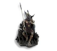 Things2Die4 Bronzed Norse God Odin on Throne with Ravens and Wolves Statue