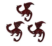 Things2Die4 Cast Iron Dragon Wall Hook Set of 3, Gothic Decorative Coat Hooks, Distressed Red Rust Finish, 5.25 x 5 Inch Wall Mounted Key Hat Bag Hooks for Entryway Bedroom or Game Room, Set of 3