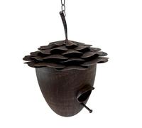 Things2die4 Hanging Birdhouse, Rustic Acorn Metal Bird House, 10.5 Inch Tall 8 Inch Deep Distressed Brown Outdoor Garden Decor with Chain and Hook for Porch Patio Yard Tree Branches