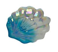 Things2Die4 Scallop Shell Decorative Plate, 11.75 Inch Iridescent Glass | Blue-To-Teal and White Gradient, Glossy Wavy 3D Ribbing, Matte White Underside, Indoor Valet for Keys, Not for Food Use
