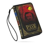Things2Die4 Womens Bifold Wallet Edgar Allan Poe Book Wallet with Removable Wrist Strap, RFID Blocking Vinyl Wristlet Wallet, Gothic Printed Design, 7 X 4.25 Inches, Black