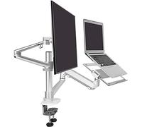 Thingy Club Dual Arm Laptop and Monitor Stand Single Height Adjustable Gas Spring Laptop Arm and Monitor Stand/Holder Swivel Desk Mount Fits 17 to 27 inch Computer Screen (Silver)