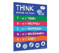 Think Before You Post Poster - Laminated, 17 x 22 inches - Bullying Posters for Schools - Anti Bullying Posters - Kindness Poster for Classroom - Feelings Poster for Kids - Classroom Poster for Middle