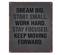 Think Big Act Small Motivational Metal Sign Wall Hanging 12x8 Inch | Distressed background 4 corner holes wipes clean weatherproof