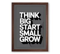 Think Big Start Small Grow Typography Framed Wall Art Print A4 (29.7×21cm) Walnut, Wall Decor for Living Room, Bedroom, Office & Home, Ready to Hang, Art Gift